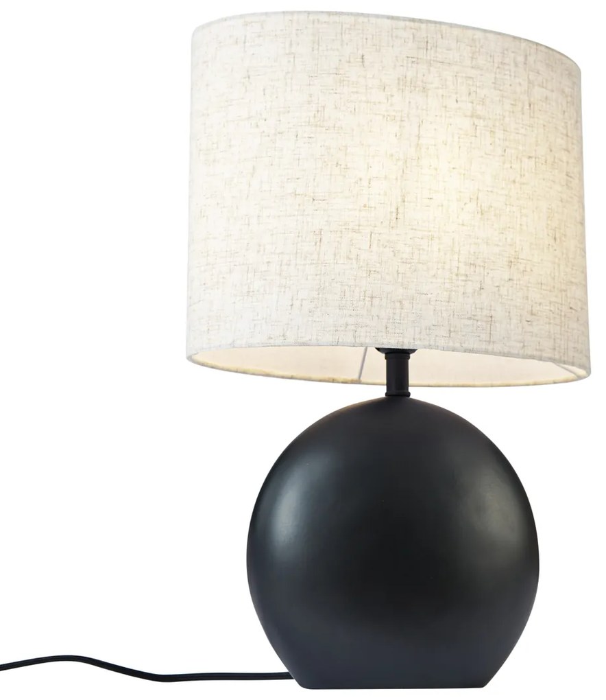 Japandi настолна лампа черна с ленен абажур - Timo