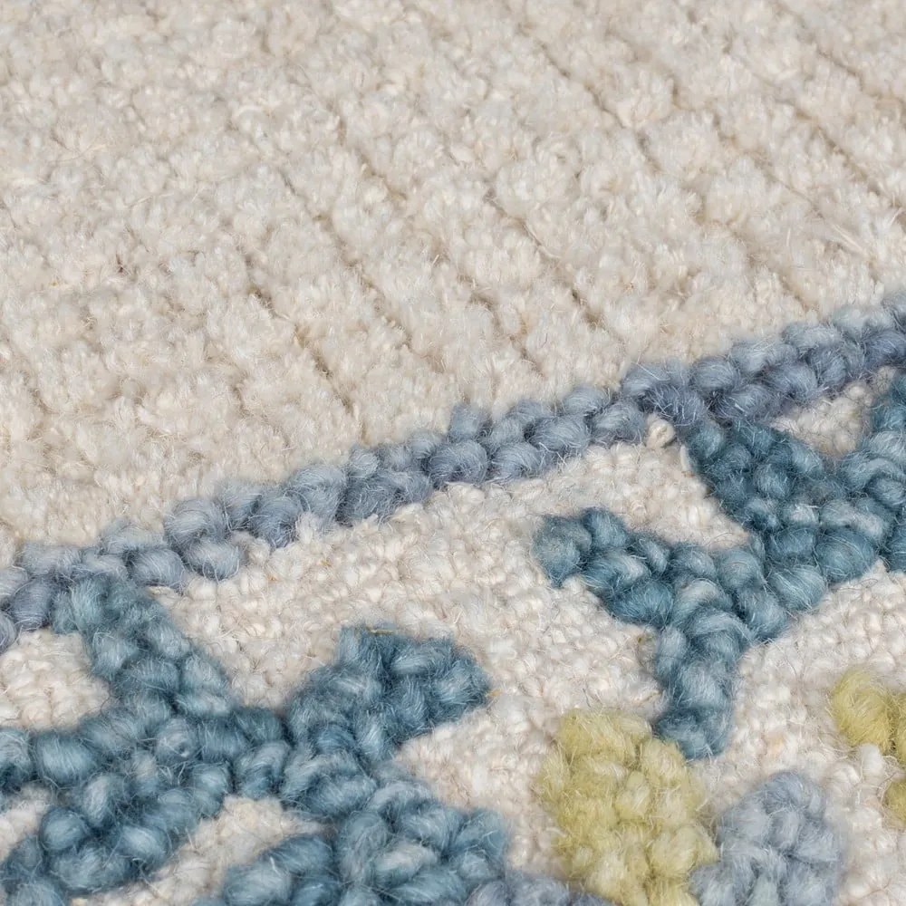 Ръчно изработен килим със смес от вълна в синьо и цвят слонова кост 120x170 cm Myla Floral Frame – Flair Rugs