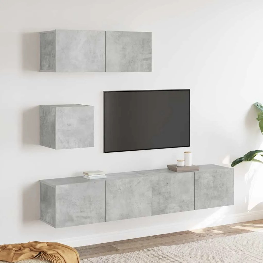 3114649 vidaXL Комплект ТВ шкафове от 4 части, бетонно сив, инженерно дърво