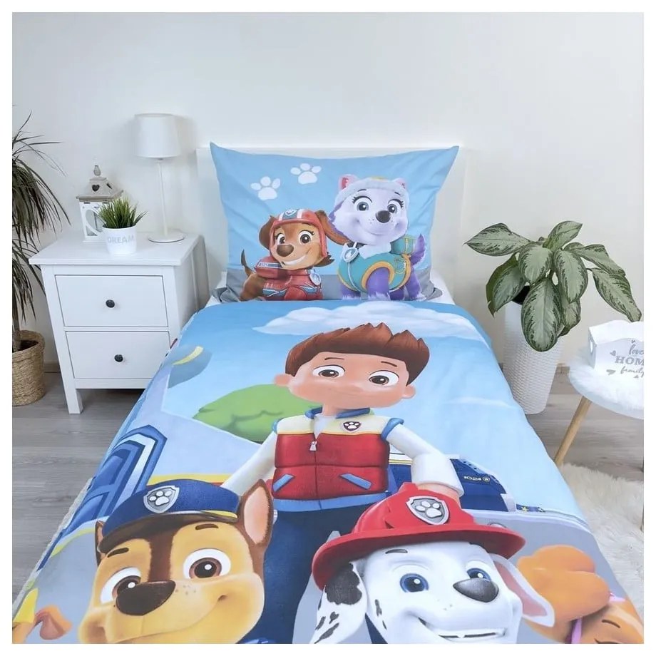 Синьо единично памучно детско спално бельо 140x200 cm Paw Patrol – Jerry Fabrics