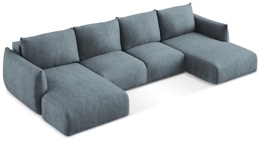 Син шенилов сгъваем ъглов диван (U форма) Leila – Makamii