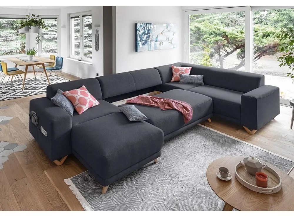 Антрацитен разтегателен/с място за съхранение ъглов диван (десен ъгъл/U форма) Classy Sophie – Miuform