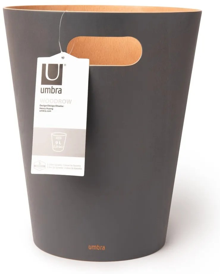 Тъмносиво офис кошче за боклук 7,5 l Woodrow – Umbra