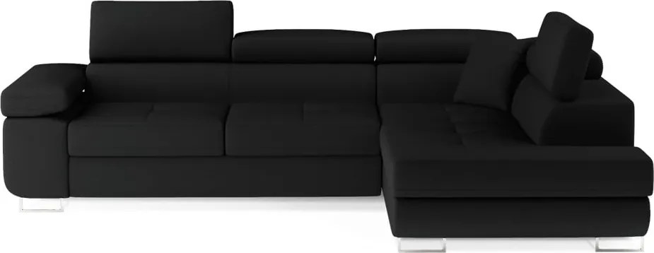 Черен разтегателен ъглов диван с място за съхранение (десен ъгъл L форма) Anton – ELTAP
