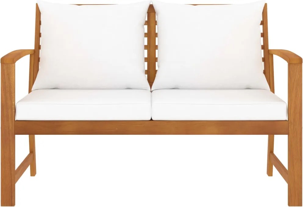311829 vidaXL Градинска пейка 120 см с кремава възглавница, акация масив