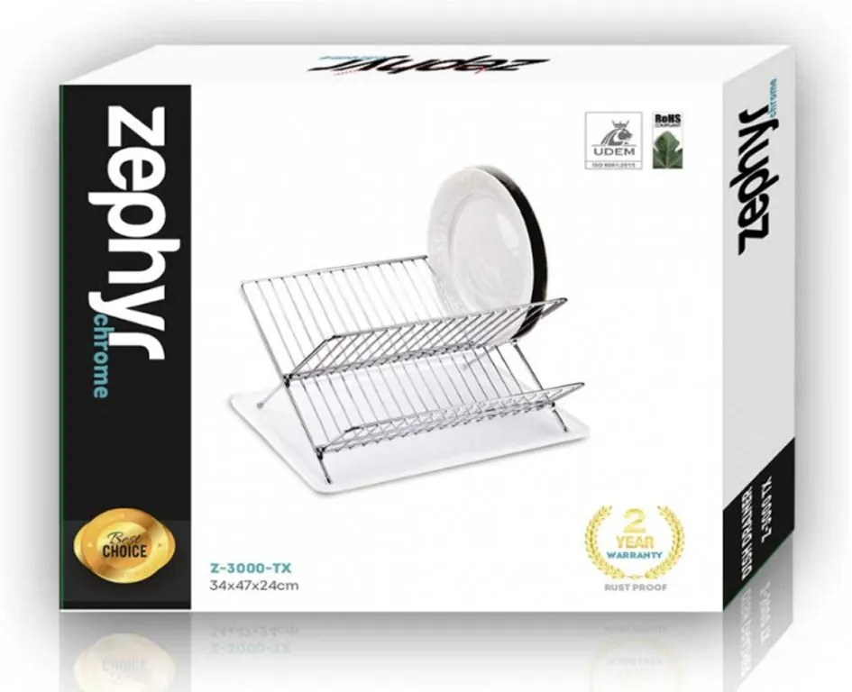 Сгъваем сушилник за съдове ZEPHYR ZP-3000-TX , 2 нива, 36х30х21 см, Хром