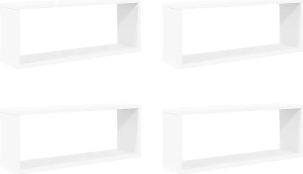 807134 vidaXL Стенни кубични рафтове, 4 бр, бели, 60x15x23см, инженерно дърво