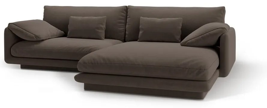 Кафяв кадифен ъглов диван (десен ъгъл) Torino – Micadoni