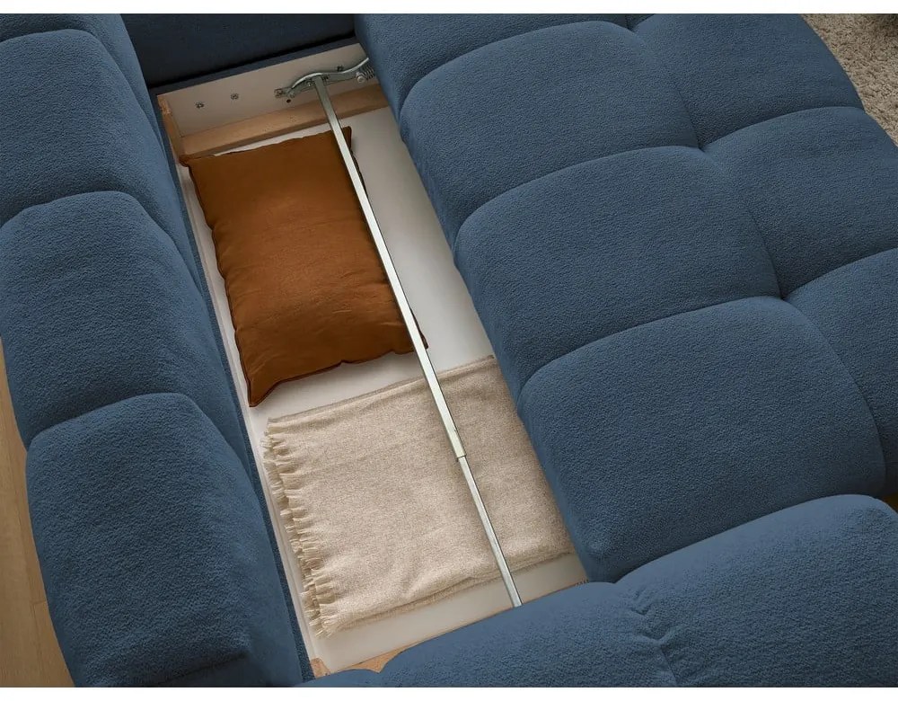 Тъмносин шенилов сгъваем/с място за съхранение ъглов диван (десен ъгъл/L форма) Everest – Bobochic Paris