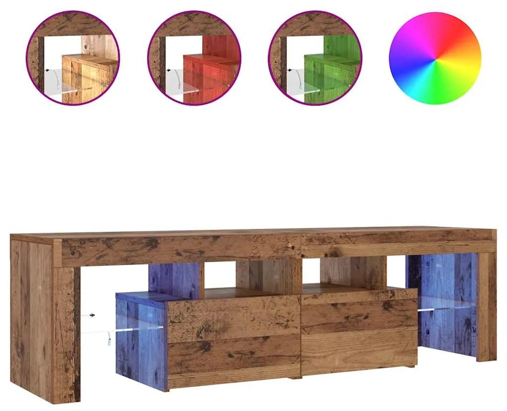 856303 vidaXL ТВ шкаф с LED осветление, 140x36,5x40 см, инженерно дърво