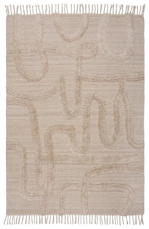 Бежов ръчно изработен вълнен килим 200x290 cm Loma – Flair Rugs