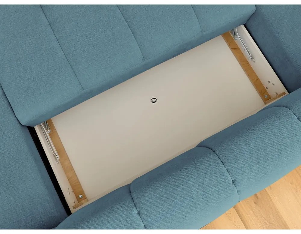 Син сгъваем/с място за съхранение ъглов диван (ляв ъгъл/U форма) Fuji – Bobochic Paris