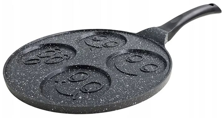 Тиган за палачинки с личица ZILNER ZL 2421, 26 см, 4 различни форми, Мраморно покритие, Черен