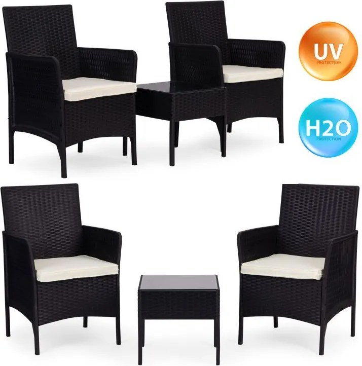 Градински мебели от ратан - комплект 2 стола + маса Кафяво