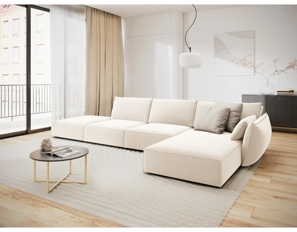 Бежов кадифен ъглов диван (десен ъгъл) Vanda – Mazzini Sofas