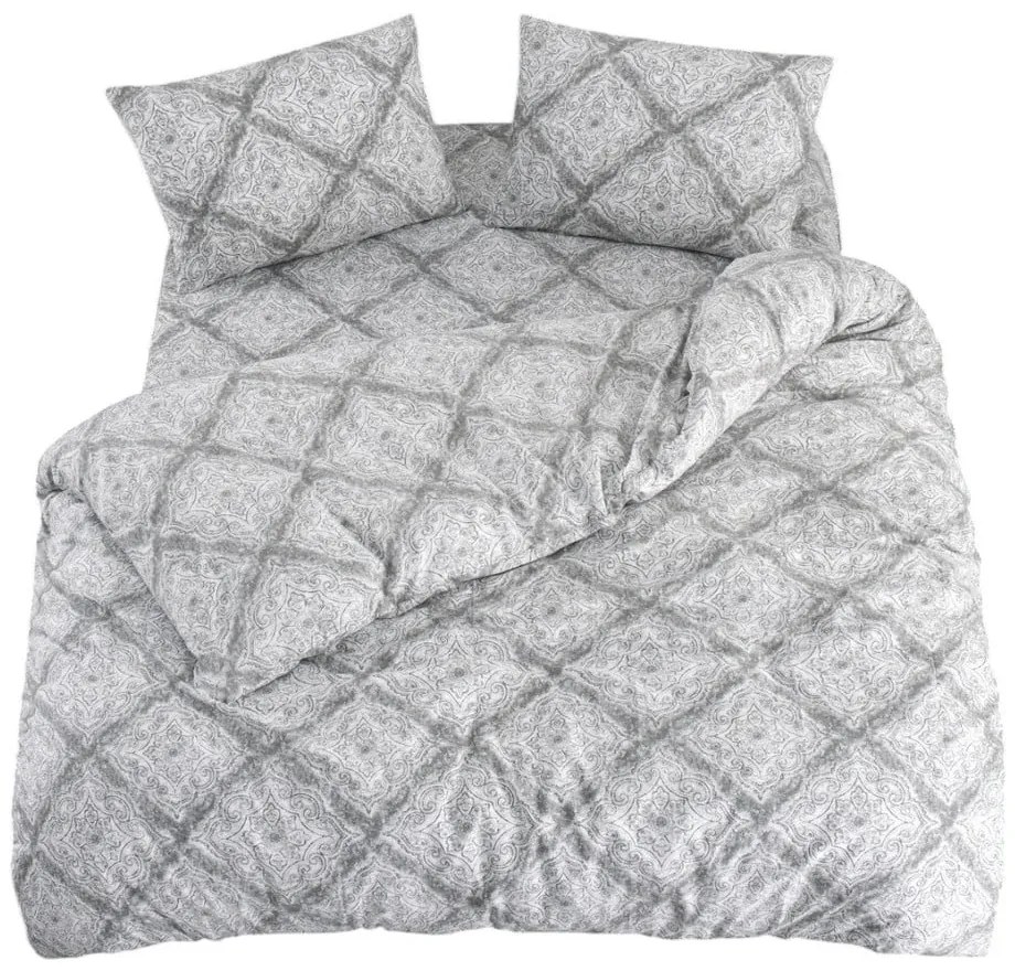 Сиво единично удължено спално бельо с включен долен чаршаф 3 части 160x220 cm Geometric – Mila Home