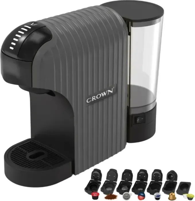 Кафемашина с капсули 7в1 Crown CCM-1533 GR, 20 bar, 0.9 л, Сензорно управление, LED, Подвижен резервоар, Черен