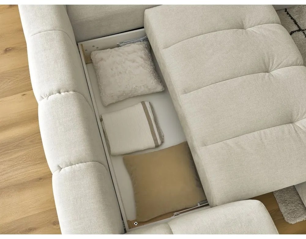 Бежов сгъваем/с място за съхранение ъглов диван (десен ъгъл/L форма) Fuji – Bobochic Paris