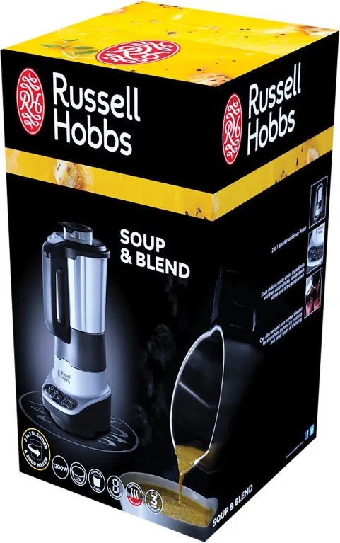 Блендер за супа с нагревател Russell Hobbs Soup & Blend 21480-56, 1200W, 1.75L, 8 програми, Звук, Поддържане на топлина, Черен/инокс