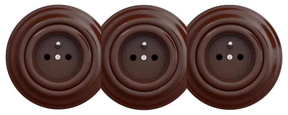 Kliklap - Троен ретро домашен контакт с рамка 230V кафяв