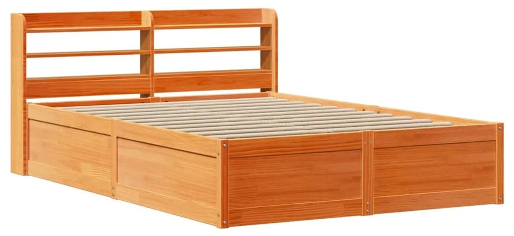 3307097 vidaXL Рамка за легло с табла, восъчнокафяв, 140x190 см, масивно дърво