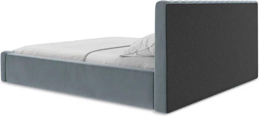 Светлосиньо двойно легло 180x200 cm тапицирано с място за съхранение с включена подматрачна рамка Lemi – Makamii