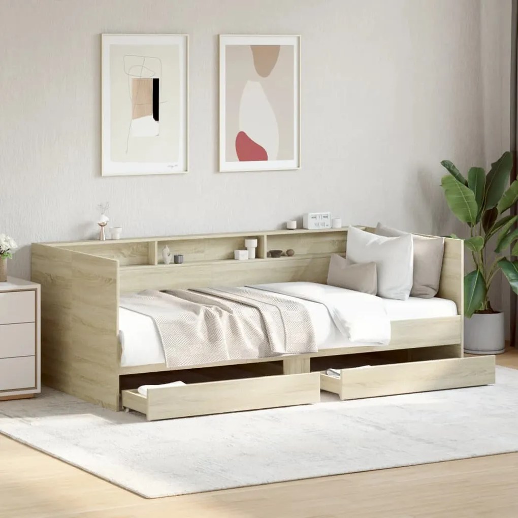 3280841 vidaXL Дневно легло с чекмеджета, без матрак, сонома дъб, 100x200 см