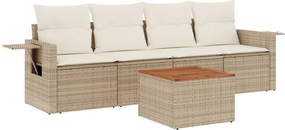 3224441 vidaXL Градински комплект диван с възглавници 5 части бежов полиратан
