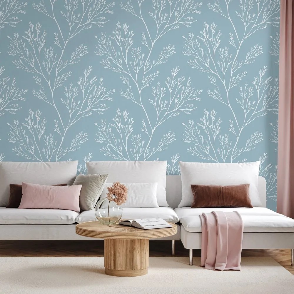 Фототапет – Бели клонки на син фон