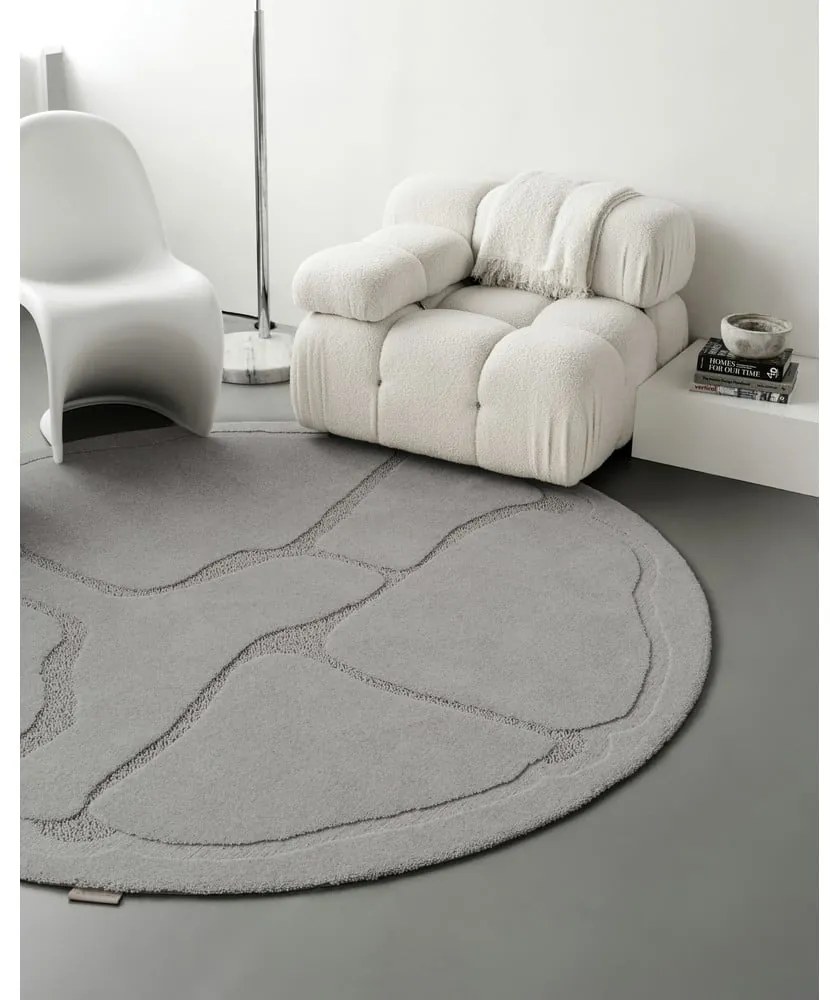 Сив вълнен кръгъл килим ø 120 cm Morphic Organica – Agnella