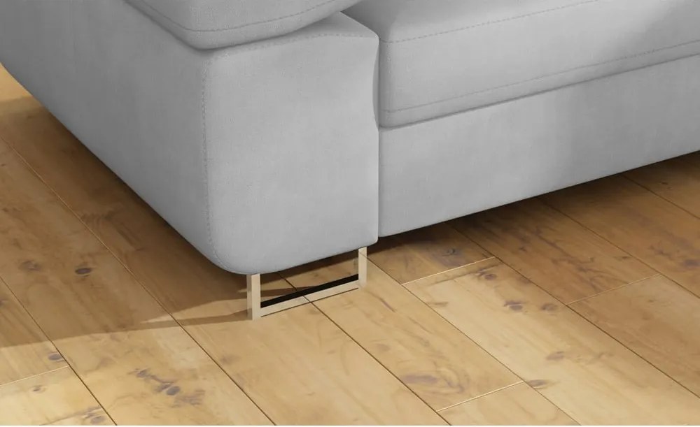 Светлосив кадифен разтегателен ъглов диван с място за съхранение (десен ъгъл L форма) Anton – ELTAP