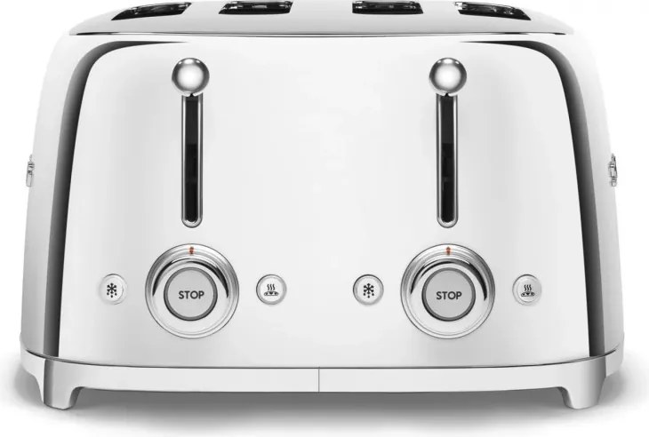 Тостер за хляб SMEG 50's Style TSF03SSEU, 2000W, 4 филии, 6 нива, Тавичка за трохи, Вграден кабел, Неръждаема стомана, Сребрист