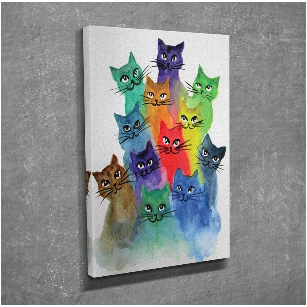 Живопис върху платно Happy Cats, 30 x 40 cm - Wallity