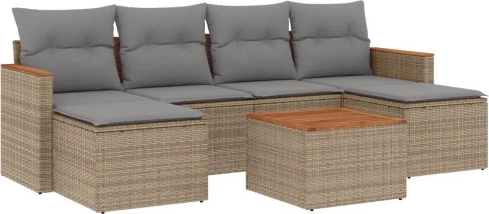 3258629 vidaXL Градински диван с възглавници, 7 части, бежов полиратан