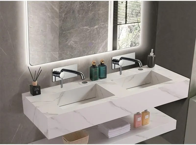 Мивка за баня PIETRA ICL 12049/140W БЕЗ ОТВОР, стенен монтаж, кварц, бял, 140x50x18см