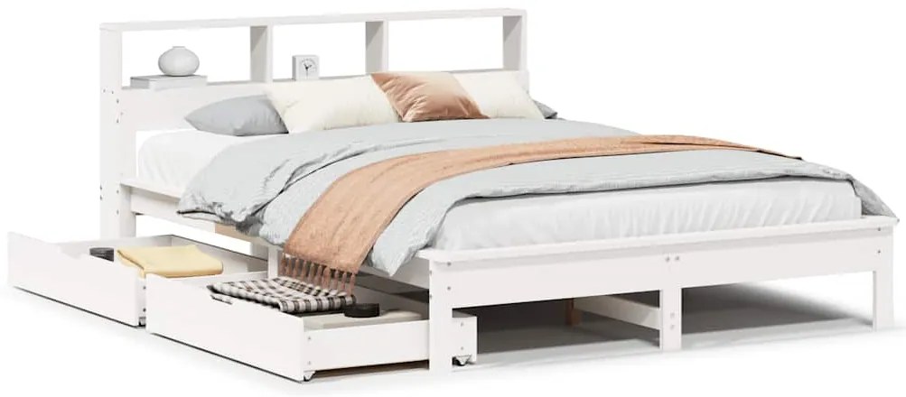3309807 vidaXL Легло с етажерка за книги, без матрак, 150x200 см, бор масив