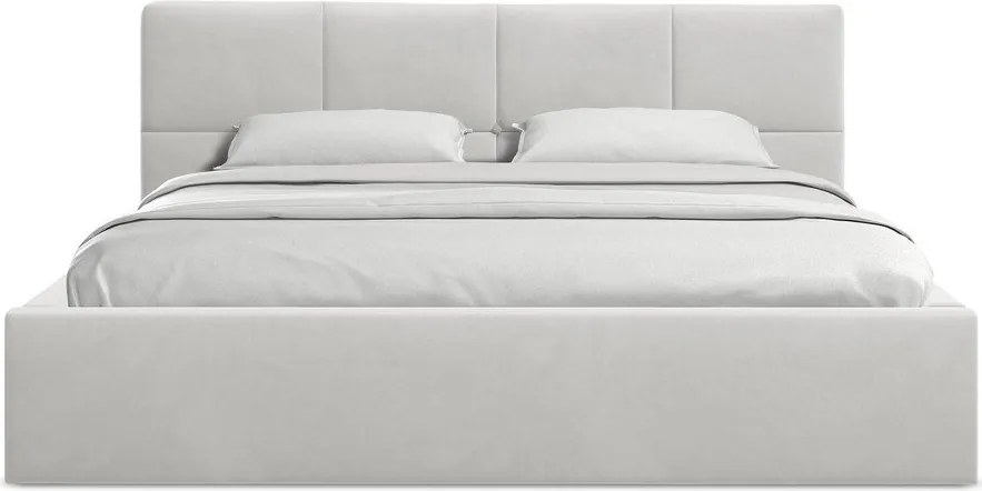 Светлосиво кадифено двойно легло 140x200 cm тапицирано с място за съхранение и включена подматрачна рамка Hiko – Makamii