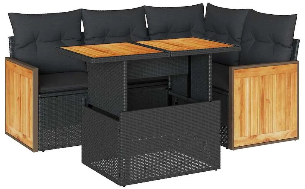 3327702 vidaXL Градински комплект с възглавници, 5 части, черен полиратан