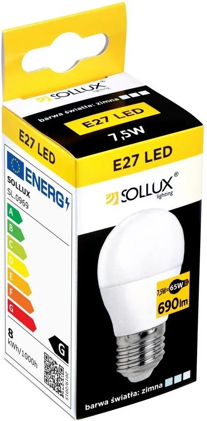 Неутрална бяла LED крушка E27, 7,5 W – Sollux