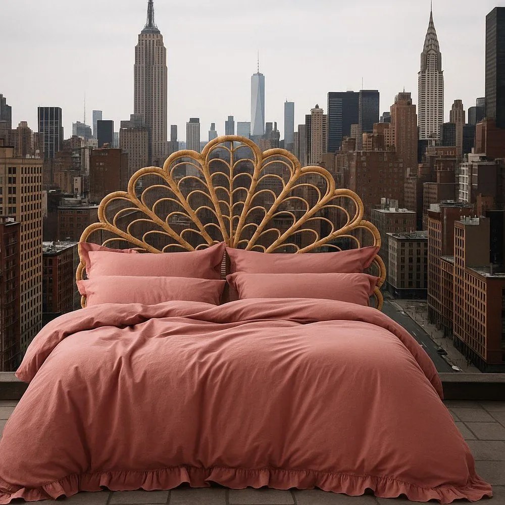 Розово двойно удължено спално бельо от памук Renforcé 240x220 cm Ruffle Striped – Mila Home Luxury