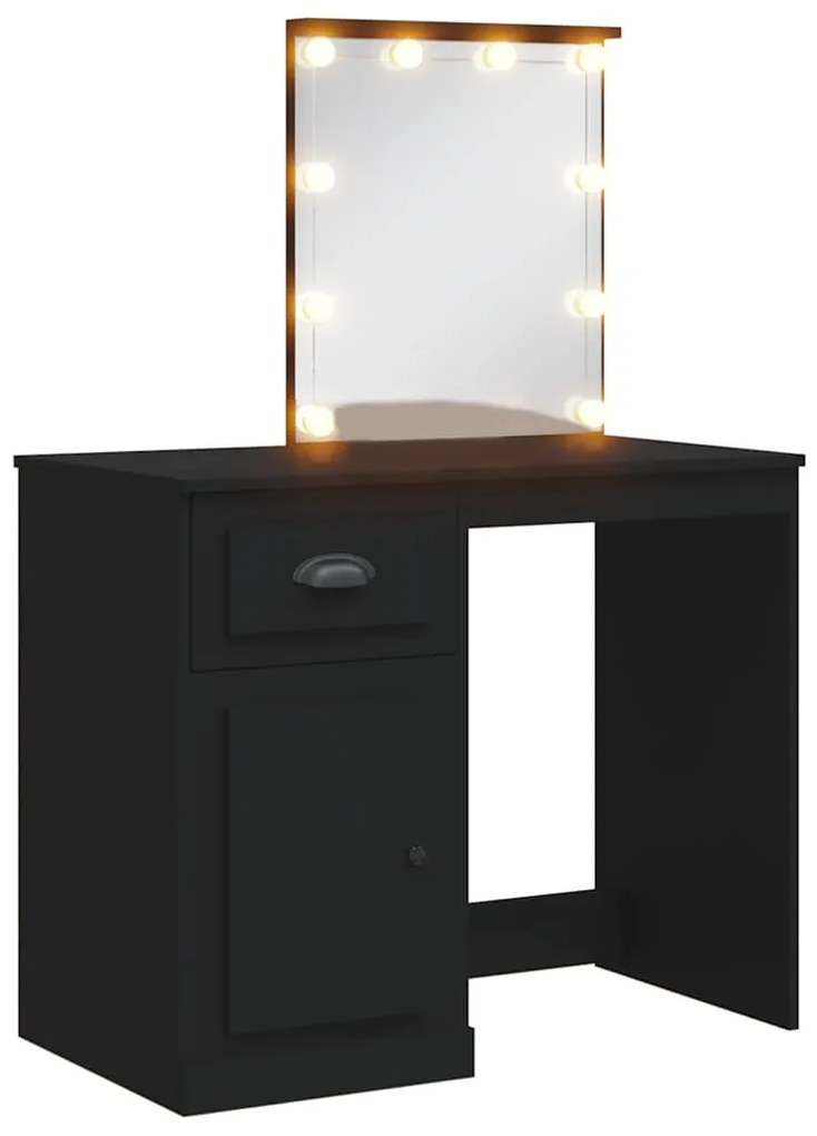 834971 vidaXL Тоалетка с LED лампи, черна, 90x42x132,5 см
