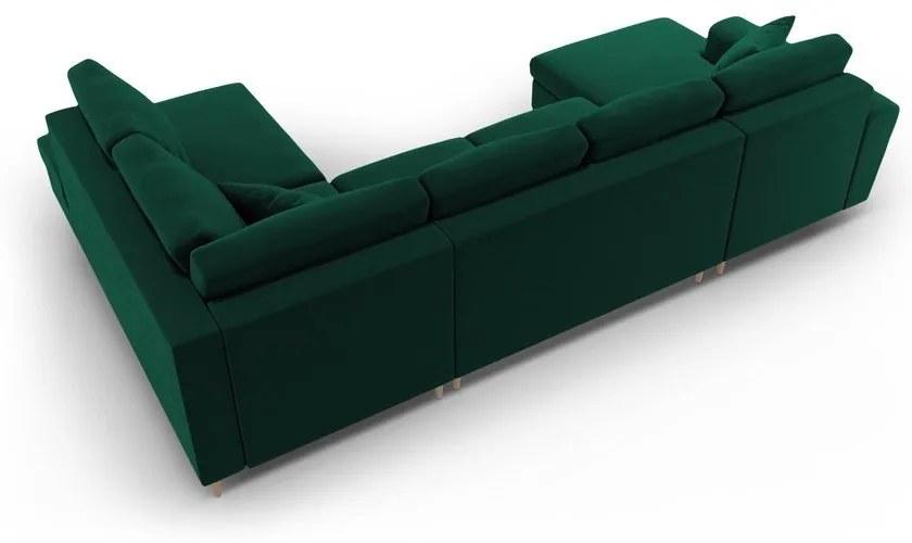 Зелен кадифен разтегателен ъглов диван с място за съхранение (десен ъгъл/U форма) Kyoto – Cosmopolitan Design