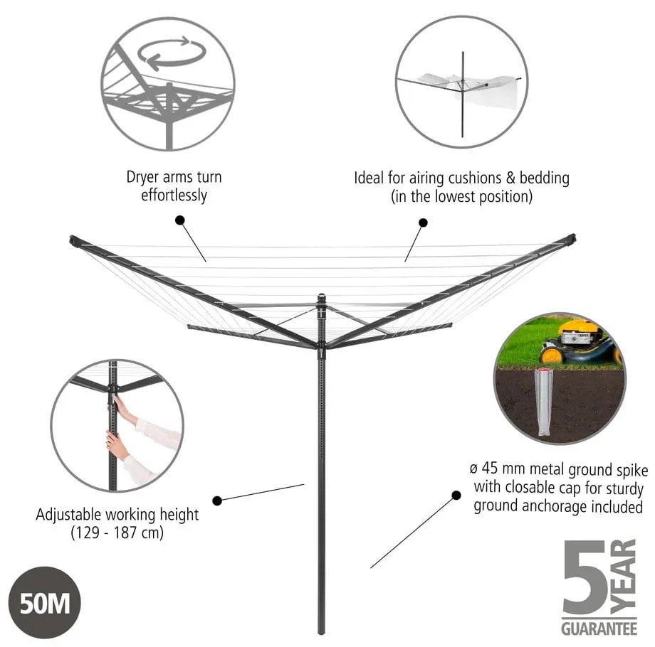 Градинска сушилня за дрехи в антрацитен цвят 50 m Lift-O-Matic – Brabantia