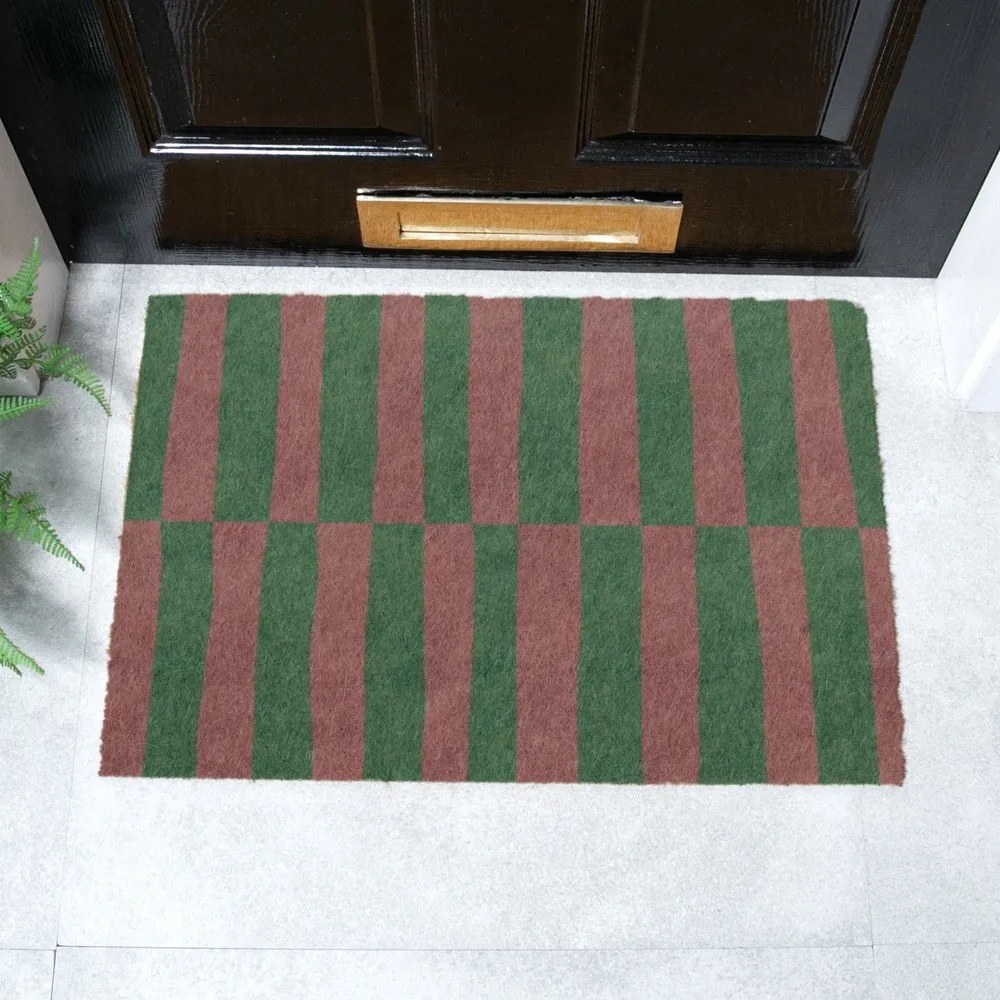 Изтривалка от кокосови влакна 40x60 cm Pink &amp; Green Half Stripes – Artsy Doormats