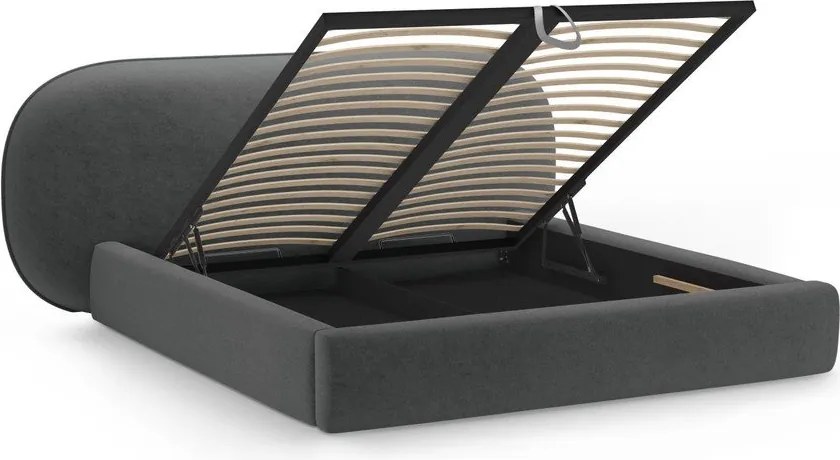 Тъмносиво тапицирано двойно легло с място за съхранение и включена подматрачна рамка 180x200 cm Ovalo – Micadoni