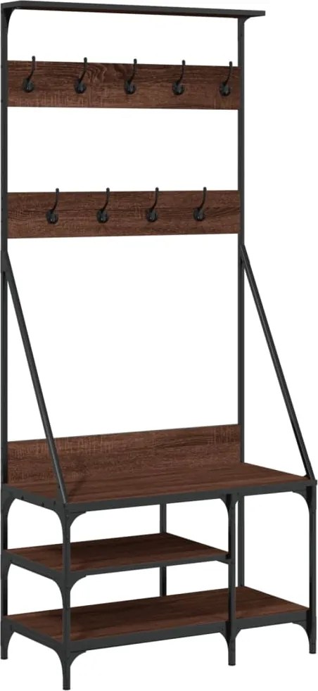 Стойка за дрехи и рафт за обувки, кафяв дъб, 80x40x184 см