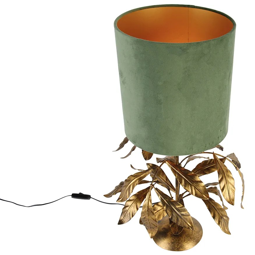 Винтидж настолна лампа антично злато със зелен абажур - Linden