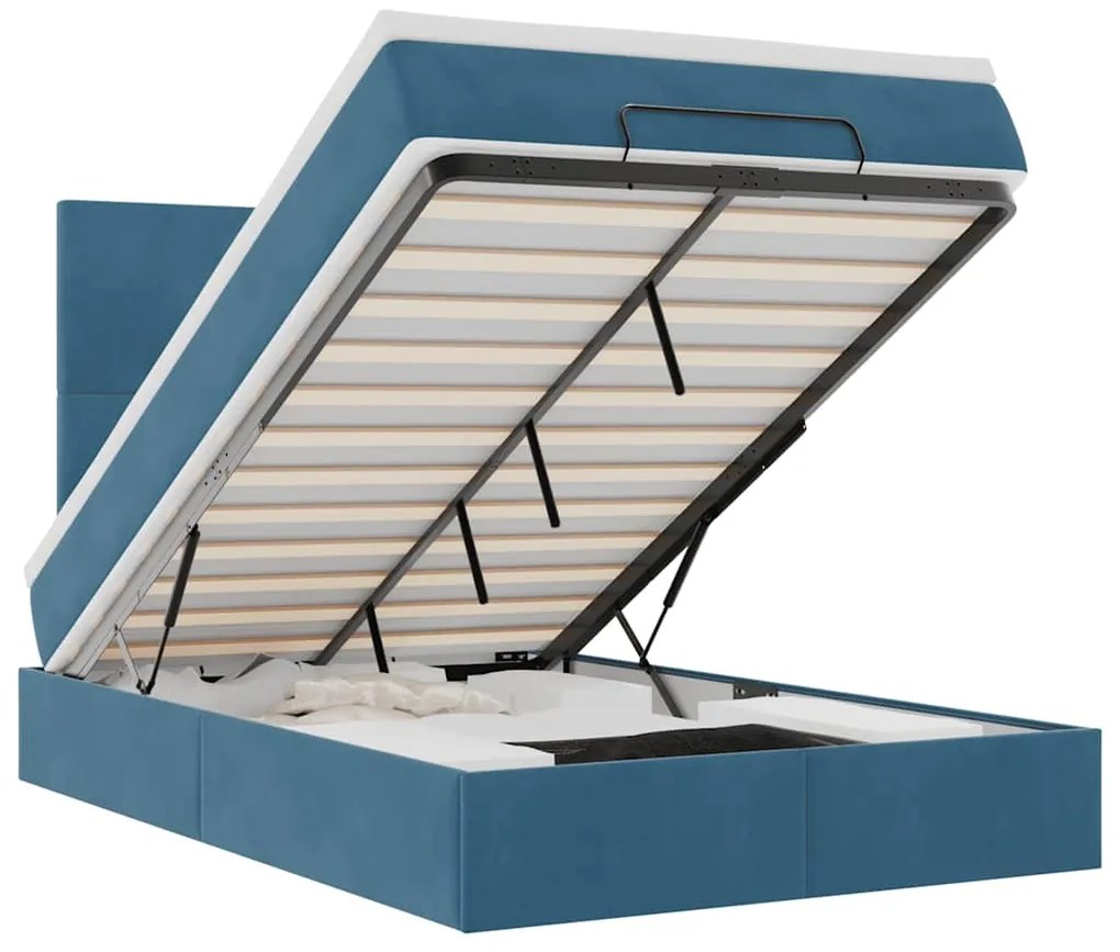3314244 vidaXL Османска легло с матраци и LED, тъмносиньо, 120x200 см, кадифе