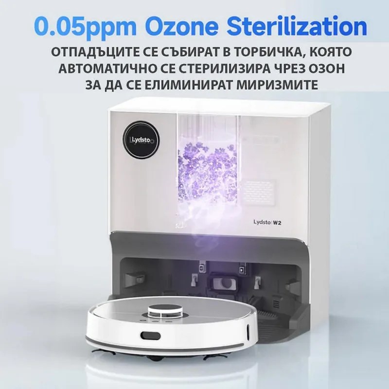 Прахосмукачка робот Xiaomi Lydsto W2, 50W, 5000 Pa, 0.35 л, Автоматична станция, Wi-Fi, Система против падане, Функция "График", HEPA, Бял