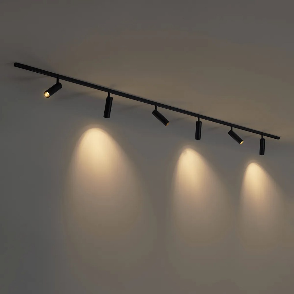 Модерна релсова осветителна система с 6 прожектора черна 1-фазна - Slimline Uzzy